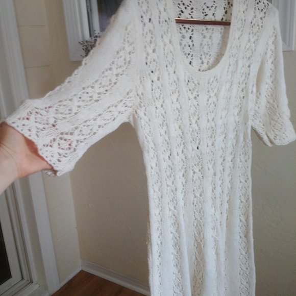 Long Knitted custom made dress size L  nude tan check VIDEO - Picture 1 of 15